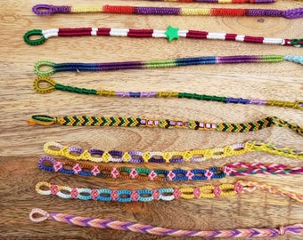 Thin stackable colorful handmade daisy chain knotted friendship bracelets