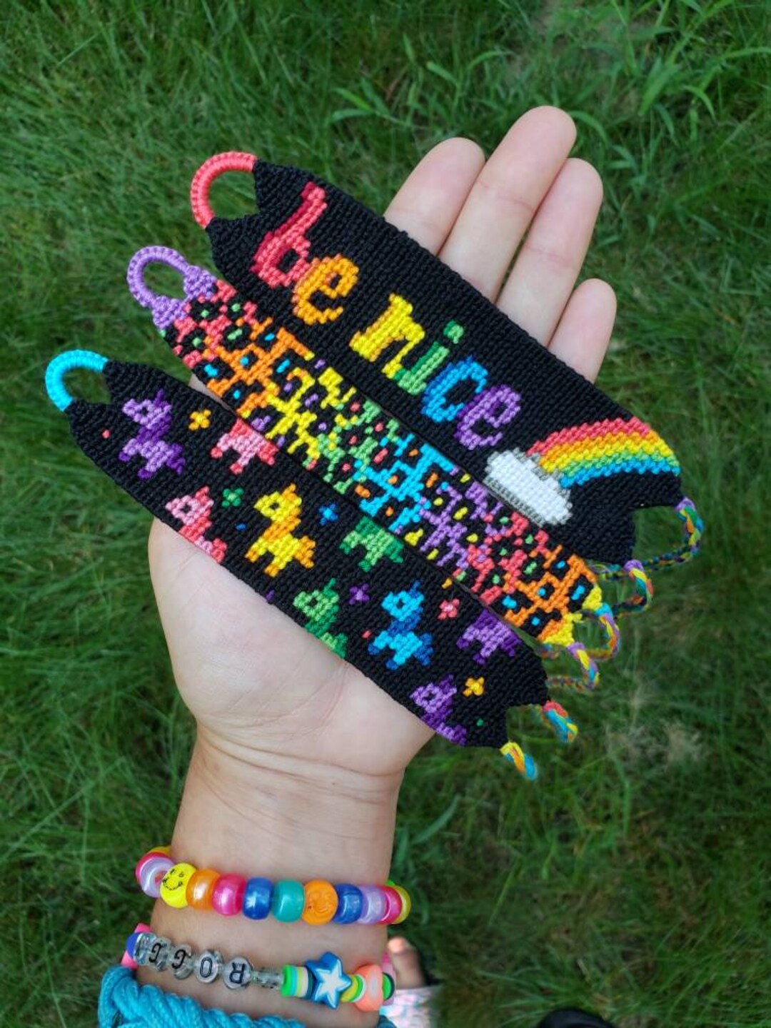 Muted Rainbow Friendship Bracelet Set Six Handmade Bracelets in