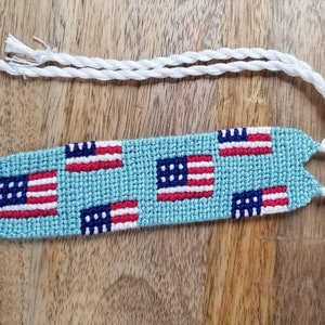 Fourth of July American flag handmade knotted friendship bracelets Flag light blue