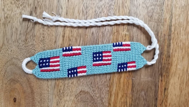 Fourth of July American flag handmade knotted friendship bracelets Flag light blue