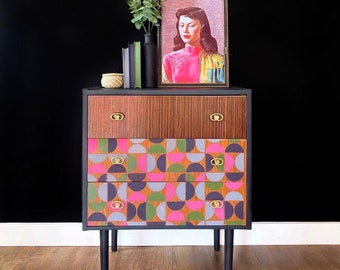 Colourful Mid Century Small console table side table of chest of drawers . Sold but can recreate, please contact me