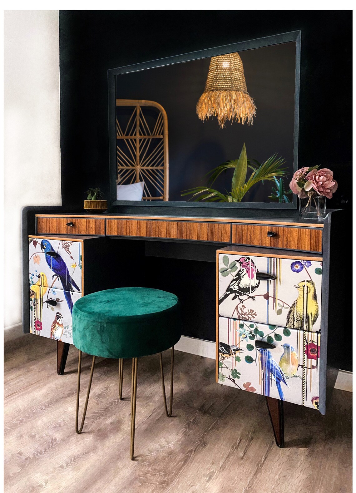 Luxury unique vintage dressing table with designer wallpaper Etsy