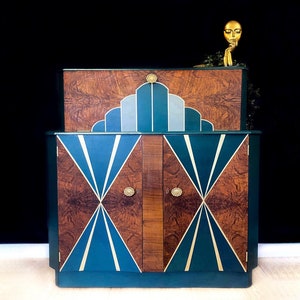 Handpainted Art Deco Refurbished Vintage Cocktail Cabinet ***please read description