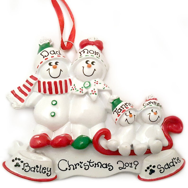 White Snowman Snowmen Family of 4 With Two Dogs Personalized Etsy