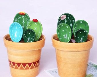 Ceramic Cactus Measuring Cup and Spoons Gift Set. Cute & Practical Kitchen/ Cooking/ Baking Tool/ Utensil/ Accessory/ Kitchenware Art Piece