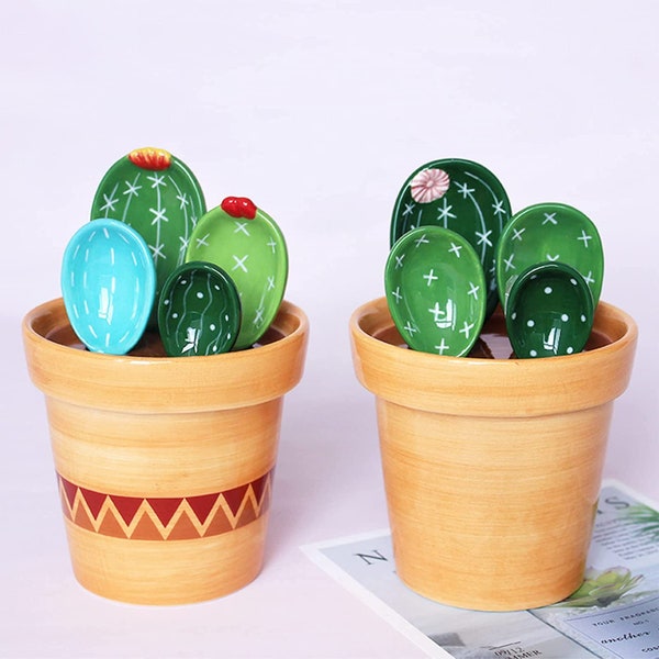 Ceramic Cactus Measuring Cup & Spoons Set main image 1