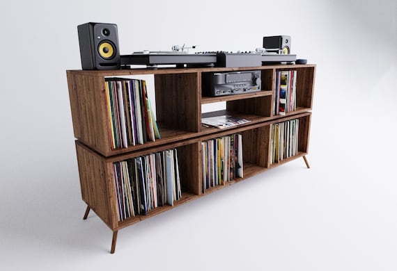 Two Tier Vinyl Record Cabinet Record Storage DJ Cabinet Vinyl Storage  Minimal Record Cabinet Storage Unit DJ Desk DJ Console 