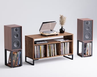 Vinylplatenkast met versterkerplank - Platenopberger - Vinylopberger - Plateneenheid - Draaitafelstandaard