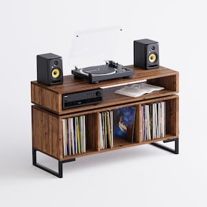 Opbergkast voor vinylplaten met zwevende plank Minimale opbergeenheid voor vinylplaten - hifi-eiken walnoot teak - vinylkast