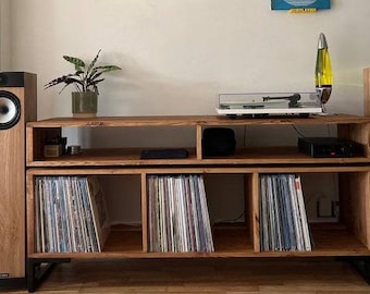 Opbergkast voor vinylplaten met zwevende plank Minimale opbergeenheid voor vinylplaten - hifi-eiken walnoot teak - vinylkast