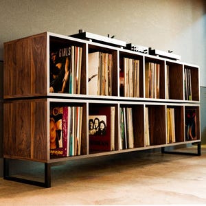 Large Walnut Vinyl Storage Record Player Stand, Solid Walnut