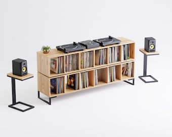 American Oak Många - Tweetraps vinyl opbergkast - Grote platenkast - LP-opslag - Vinylopberger - Platenopslag - massief eiken