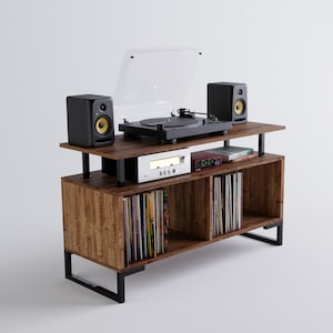 Kolstad opbergkast voor vinylplaten met zwevende plank Minimale opbergruimte voor vinylplaten - hifi-eiken walnoot teak - vinylkast
