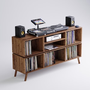 Two Tier Vinyl Record Cabinet - Record Storage - DJ Cabinet Vinyl Storage - Minimal Record Cabinet - Storage Unit -  DJ desk - DJ Console