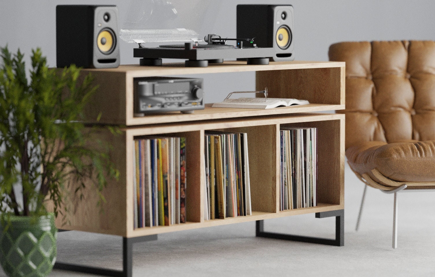 Two Tier Vinyl Record Cabinet Record Storage DJ Cabinet Vinyl