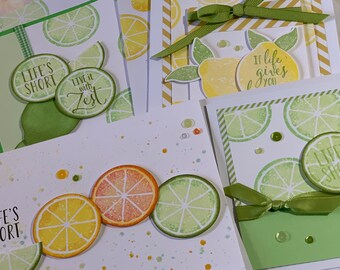 Set of 4 handmade Greeting cards citrus design