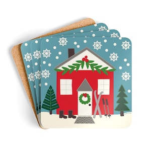 Ski Chalet Cork Coaster Set
