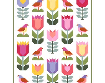 Garden Flowers Quilt Pattern: Birds and Blooms Design (PDF Pattern)