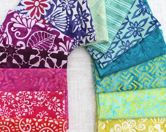 Vibrant Batik Fabric Fat Quarters: Moda Quilting Cotton, Rainbow Colors