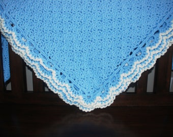 Crochet Baby Blanket, Blue and White