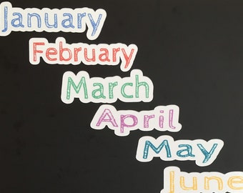 Calendar Magnets // Planner Months Magnets // Colorful Calendar Magnet Months - Cabin Sketch font