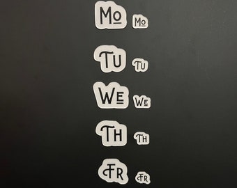 Magnetic Two Letter Days of the Week // Calendar Days Sunday through Saturday Magnets // Planner Magnets 2 sizes