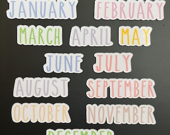 Calendario magnético de meses con fuente SKINNY // Imanes de meses para planificadores // Calendario magnético colorido de meses