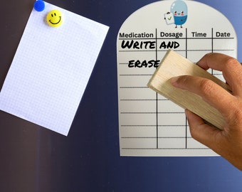 Magnetic Dry Erase Medication Tracker set of 2 // Colorful Medication Tracker Fridge Magnet