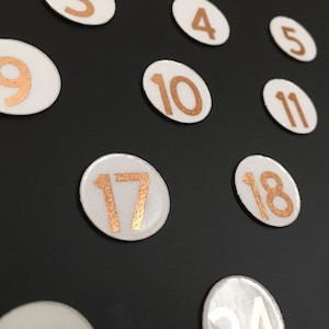 Rose Gold and Gold Foiled Number Magnets // Perpetual Calendar Foil Magnet Numbers // Fancy Calendar Magnets Days - DM Sans Font