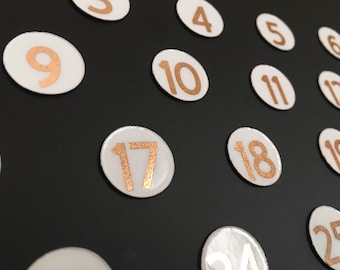 Rose Gold and Gold Foiled Number Magnets // Perpetual Calendar Foil Magnet Numbers // Fancy Calendar Magnets Days - DM Sans Font