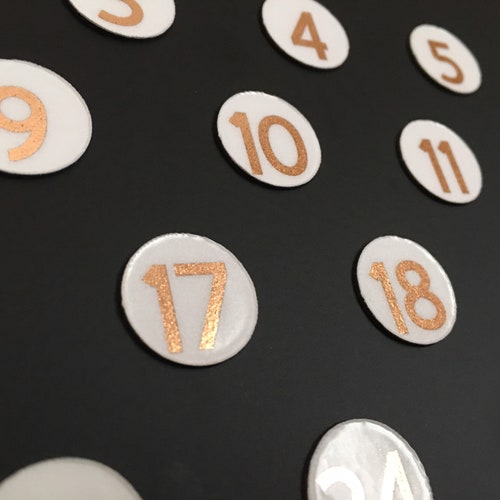 Roségold und Goldfolierte Zahlenmagnete // Ewiger Kalender Folienmagnet Zahlen // Fancy Kalender Magnete Tage - DM Sans Font