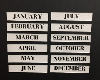 Bodoni font Boxed Magnet Months 1.5 Inches High