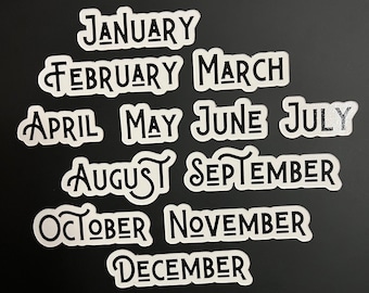 Magnetic Calendar Months in Black // Fancy Magnet Months // Perpetual Calendar Months