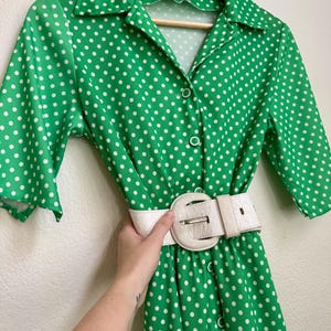 Sweet 1960s Vintage Handmade Green Polka Dot Dress / Medium