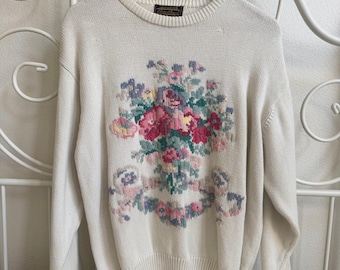 Jersey de punto estilo años 90 con estampado floral y diseño cottagecore / Talla L :)