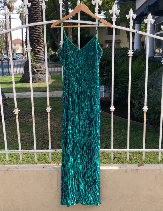 Vintage Teal Sequin Slip Maxi Dress