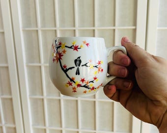 porcelain mug maple tree painted cups rosehip branch czech porcelain hand painted japanese decor ceramic cup gift cup autumn fall tea time