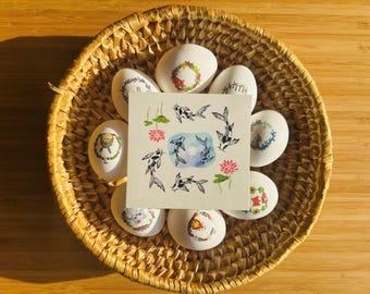 Temporary tattoo Koi fish lotus blossom Koi carp  Easter decoration Easter egg stickers Japanese lover Easter holiday Gift for friend