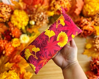 Japanese autumn pencil zipper case maple chrysanthemum spider lily ginkgo tiny bag pencil case small cotton bag japan lover gift for her him