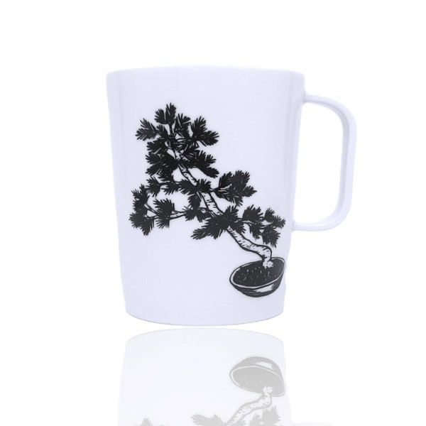 Porcelain cup bonsai tree hand decorated tea cup black and white czech porcelain cup bonsai painting coffee mug line drawing 250 ml