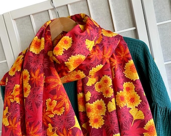 Fall leaves scarf ladies women fashion elegant floral scarf Japan autumn print furoshiki japanese motive Christmas gift for her friend kid