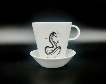 Dragon Porcelain Cup and Saucer, Hand Decorated Japanese Design