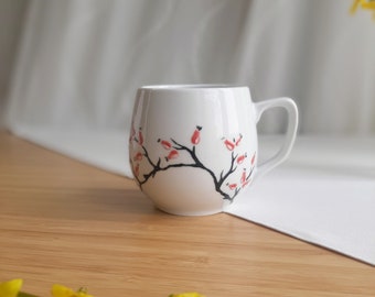 porcelain mug rosehip painted cups rosehip branch czech porcelain hand painted rosehip decor ceramic cup gift cup autumn fall tea time