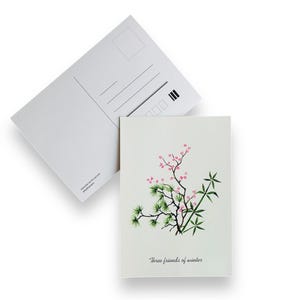 Postkarte Drei Freunde des Winters japanischer Garten Papier Stift Zeichnung Bambus Pinie Pflaumenbaum Bild Soft Touch Geschenkidee Postkarte A6