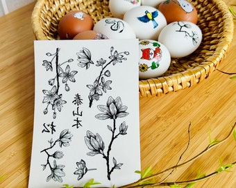 Temporary tattoo B&W Spring Japan Easter decoration Black and White Home Body Eggs Japanese lover Easter holiday Gift for friend