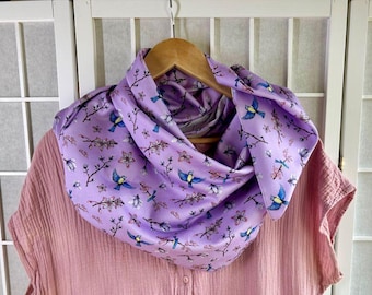 Bird scarf ladies women fashion elegant floral scarf birds print furoshiki japanese motive Christmas gift for her friend kid