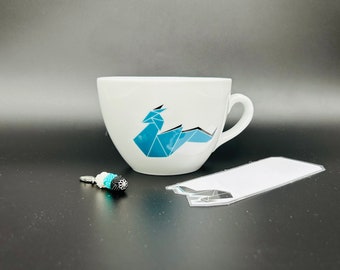 Gift set for minimalists Origami porcelain hand-decorated cup bookmark mizuhiki pendant gift wrapping japan lover limited edition