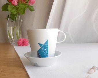 Origami fox cup hand decorated mug and saucer Origami fox czech porcelain cup origami fox coffee mug gift mug 200 ml