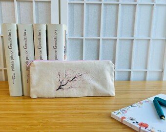Sakura pencil zipper case cherry blossom tiny bag japanese hanami pencil case small cotton bag japan lover gift for her him friend