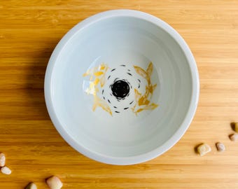 Koi Fish Porcelain Bowl: Black, Gold, Moon Design (16 cm)